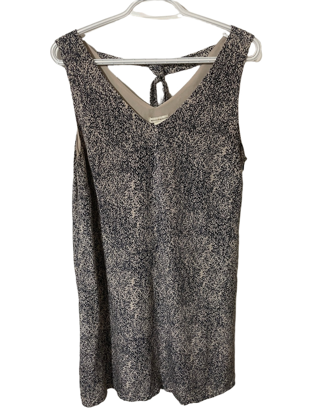 mercer & madison Navy and Cream Pattern V-Neck Silk Dress Size 8